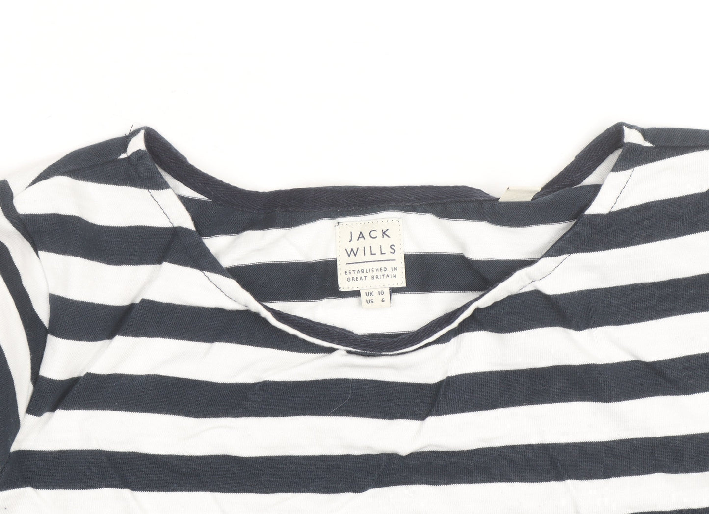 Jack Wills Women’s Blue Striped 3/4 Sleeve Cotton T-Shirt UK 10