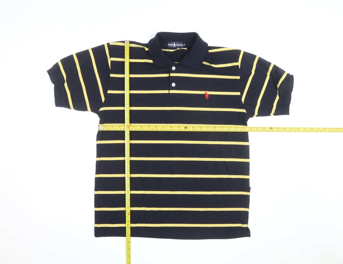 Ralph Lauren Men's Blue Yellow Striped Polo Shirt Size M