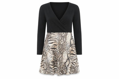Lipsy Women Black Animal Print Fit & Flare Dress UK 12