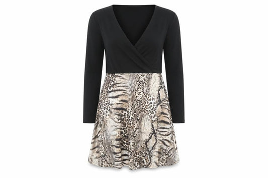 Lipsy Women Black Animal Print Fit & Flare Dress UK 12