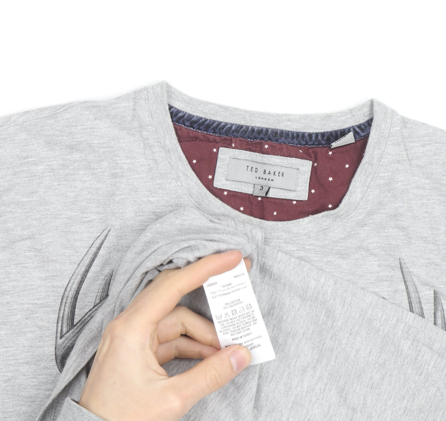 Ted Baker Men's Grey Deer Print Crew Neck T-Shirt Size M