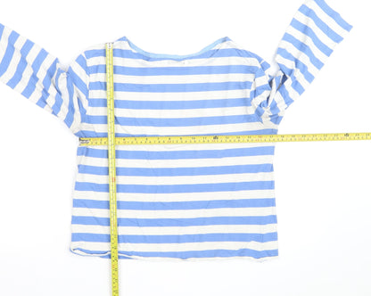 Seasalt Women Blue White Striped 3/4 Sleeve Cotton Nautical Top Size 12