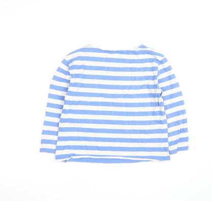 Seasalt Women Blue White Striped 3/4 Sleeve Cotton Nautical Top Size 12