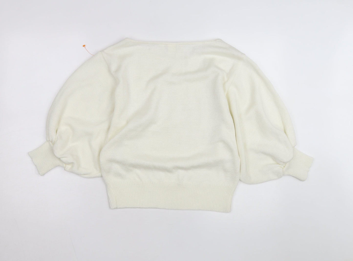 Vivanti Women Ivory Beaded Pullover Jumper Size 8 Relaxed 3/4 Sleeve