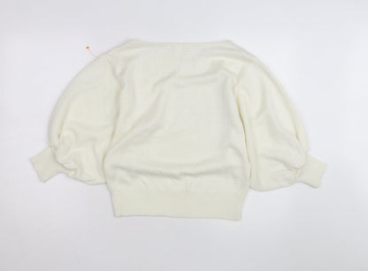 Vivanti Women Ivory Beaded Pullover Jumper Size 8 Relaxed 3/4 Sleeve