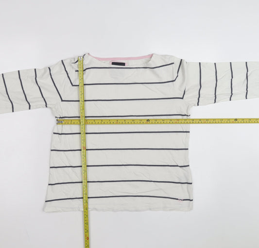 Crew Clothing Women’s White Striped Boat Neck Long Sleeve Cotton Top Size 10