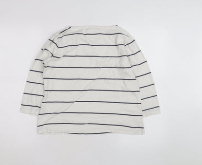 Crew Clothing Women’s White Striped Boat Neck Long Sleeve Cotton Top Size 10