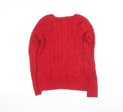 St. John's Bay Women's Red Cable Knit Cotton Jumper Size L