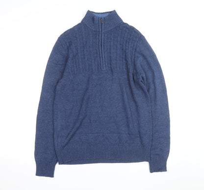 IZOD Men's Blue Cotton Cable-Knit 1/2 Zip Jumper Size M