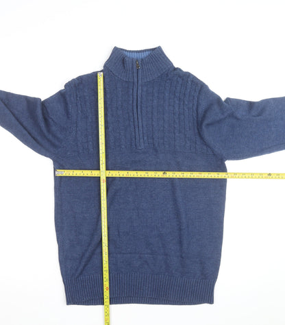 IZOD Men's Blue Cotton Cable-Knit 1/2 Zip Jumper Size M