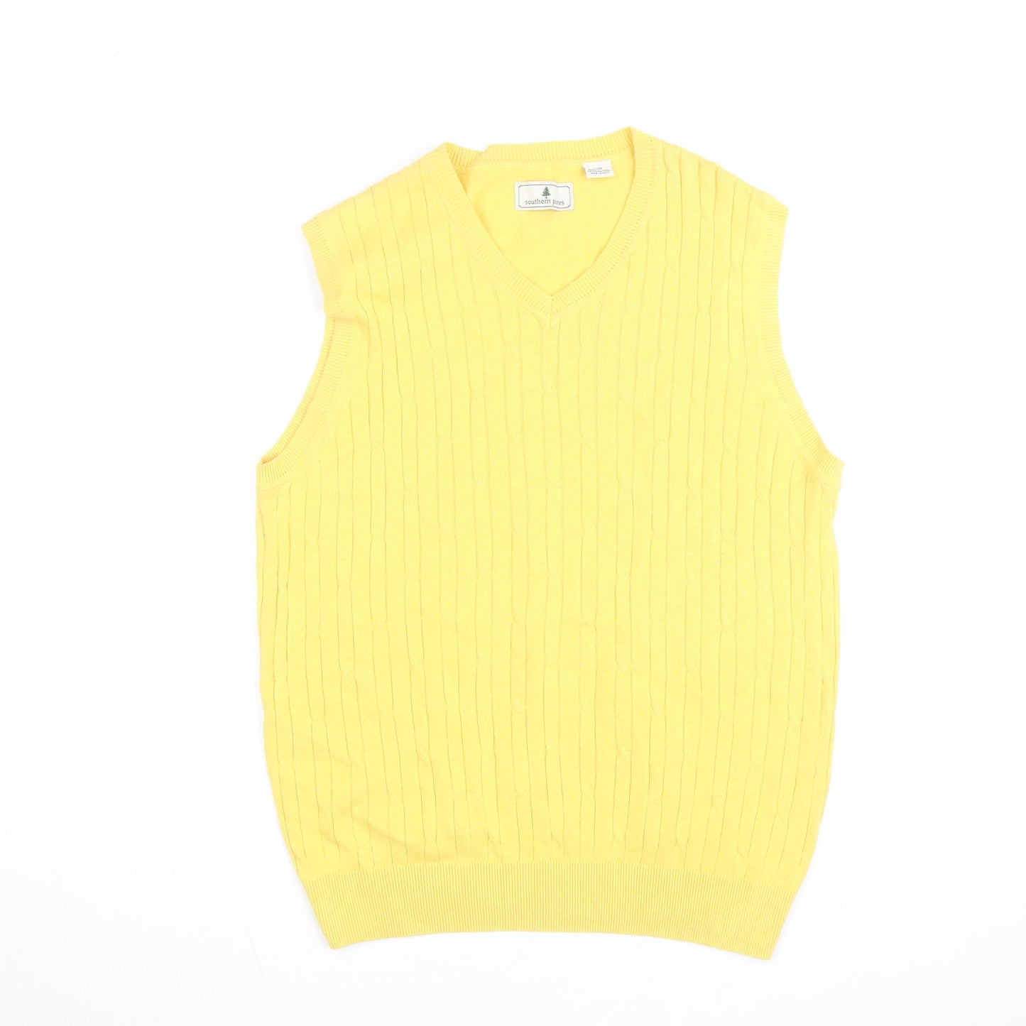 Southern Pines Men's Yellow Cotton Cable-Knit V-Neck Vest L