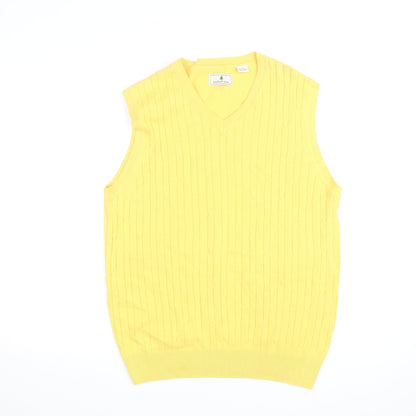 Southern Pines Men's Yellow Cotton Cable-Knit V-Neck Vest L