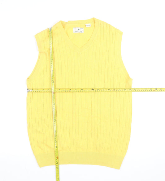 Southern Pines Men's Yellow Cotton Cable-Knit V-Neck Vest L