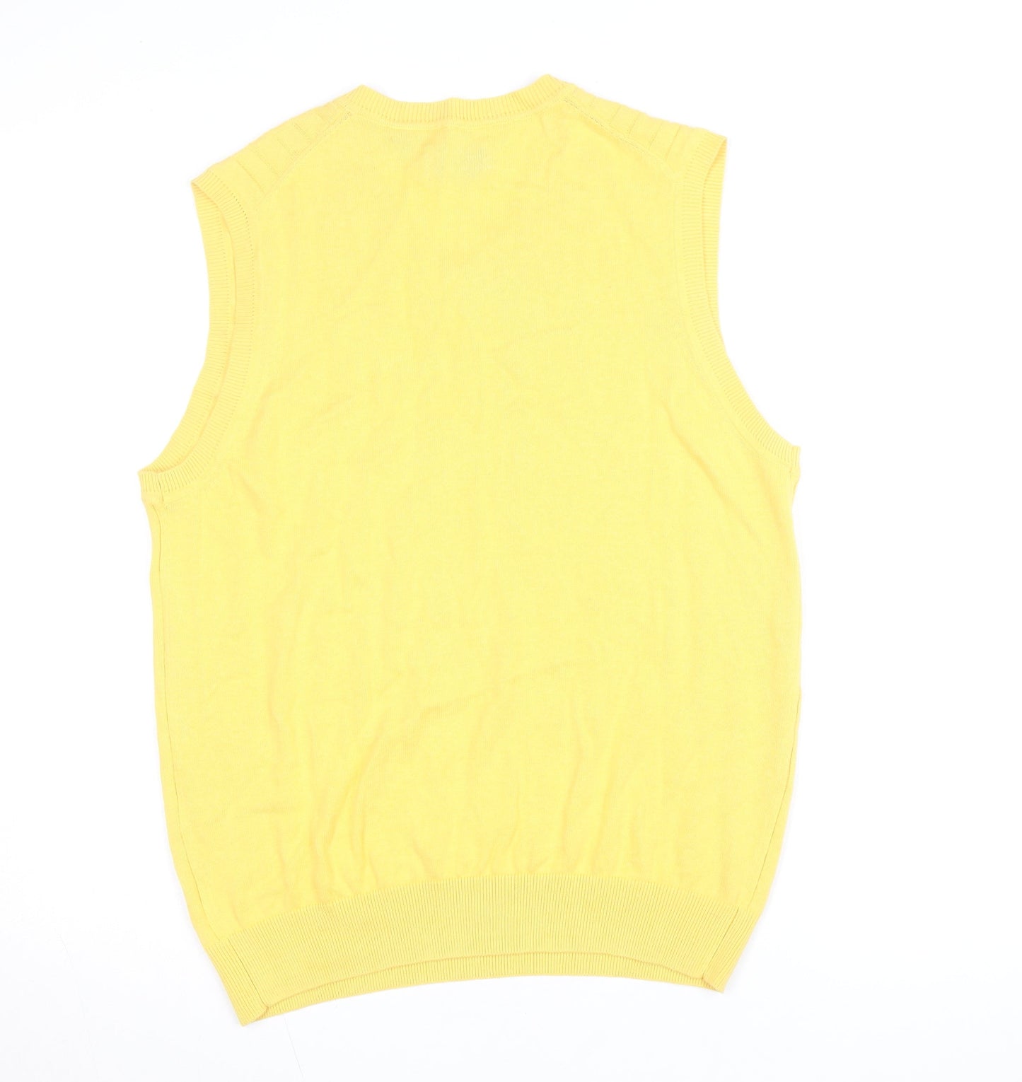 Southern Pines Men's Yellow Cotton Cable-Knit V-Neck Vest L