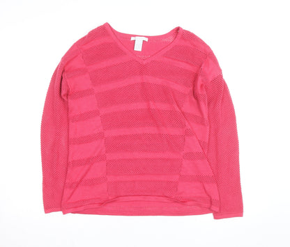 Design History Women's Pink V-Neck Open-Knit Jumper Size L