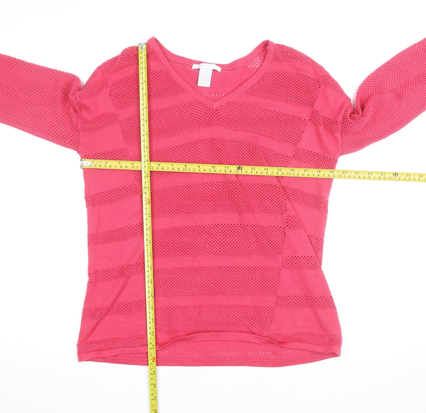 Design History Women's Pink V-Neck Open-Knit Jumper Size L