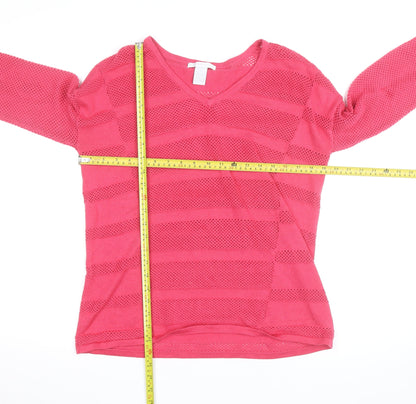 Design History Women's Pink V-Neck Open-Knit Jumper Size L