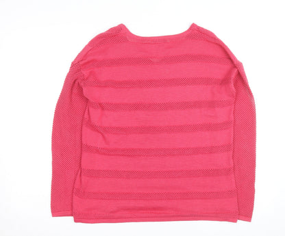 Design History Women's Pink V-Neck Open-Knit Jumper Size L