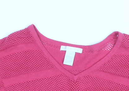 Design History Women's Pink V-Neck Open-Knit Jumper Size L