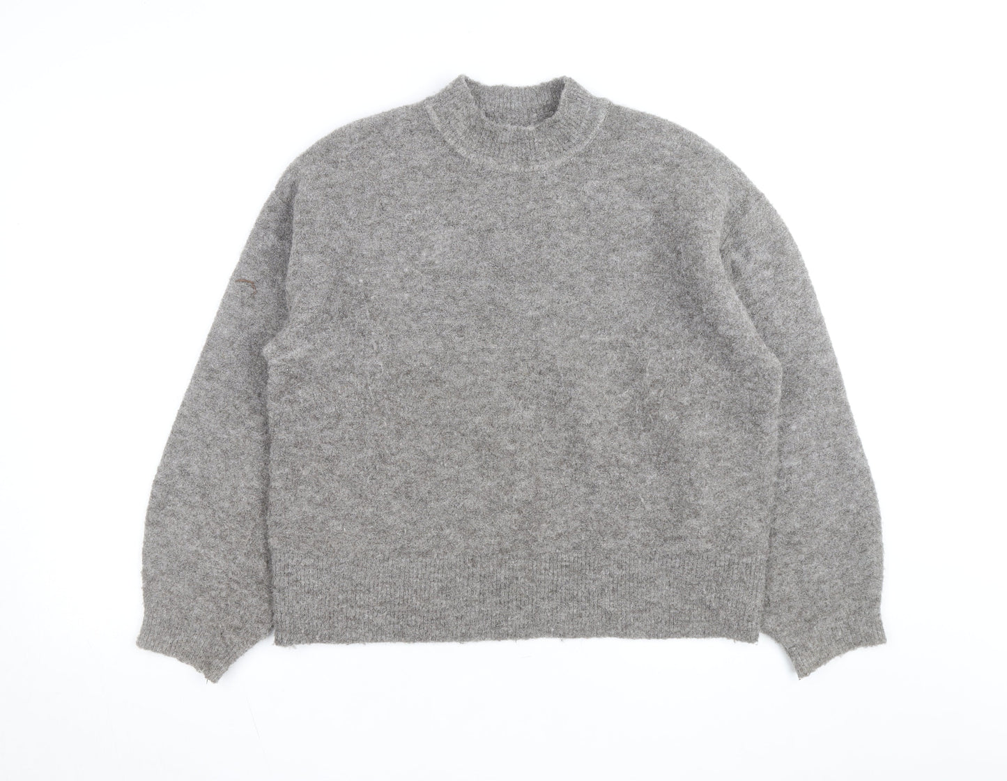Marks and Spencer Women's Grey Mock Neck Wool-Blend Pullover Jumper M