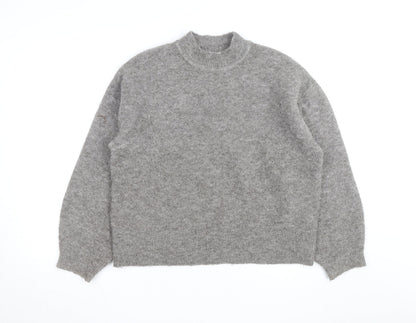 Marks and Spencer Women's Grey Mock Neck Wool-Blend Pullover Jumper M