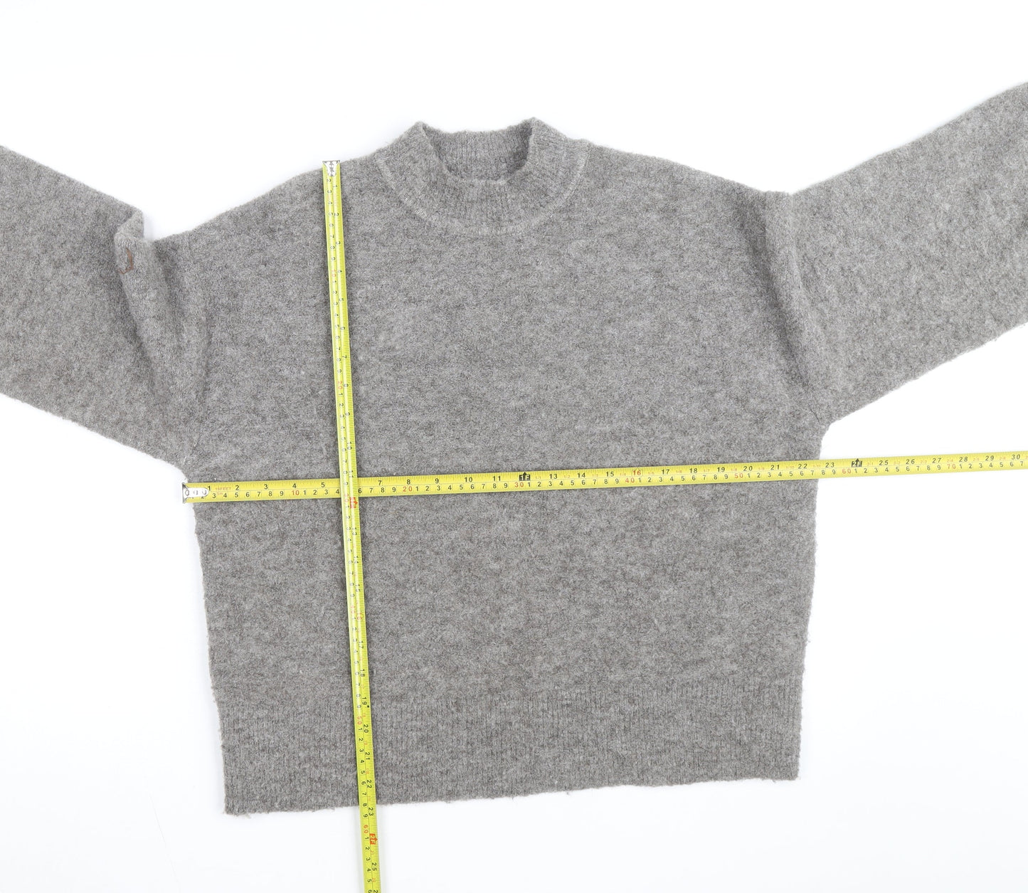 Marks and Spencer Women's Grey Mock Neck Wool-Blend Pullover Jumper M