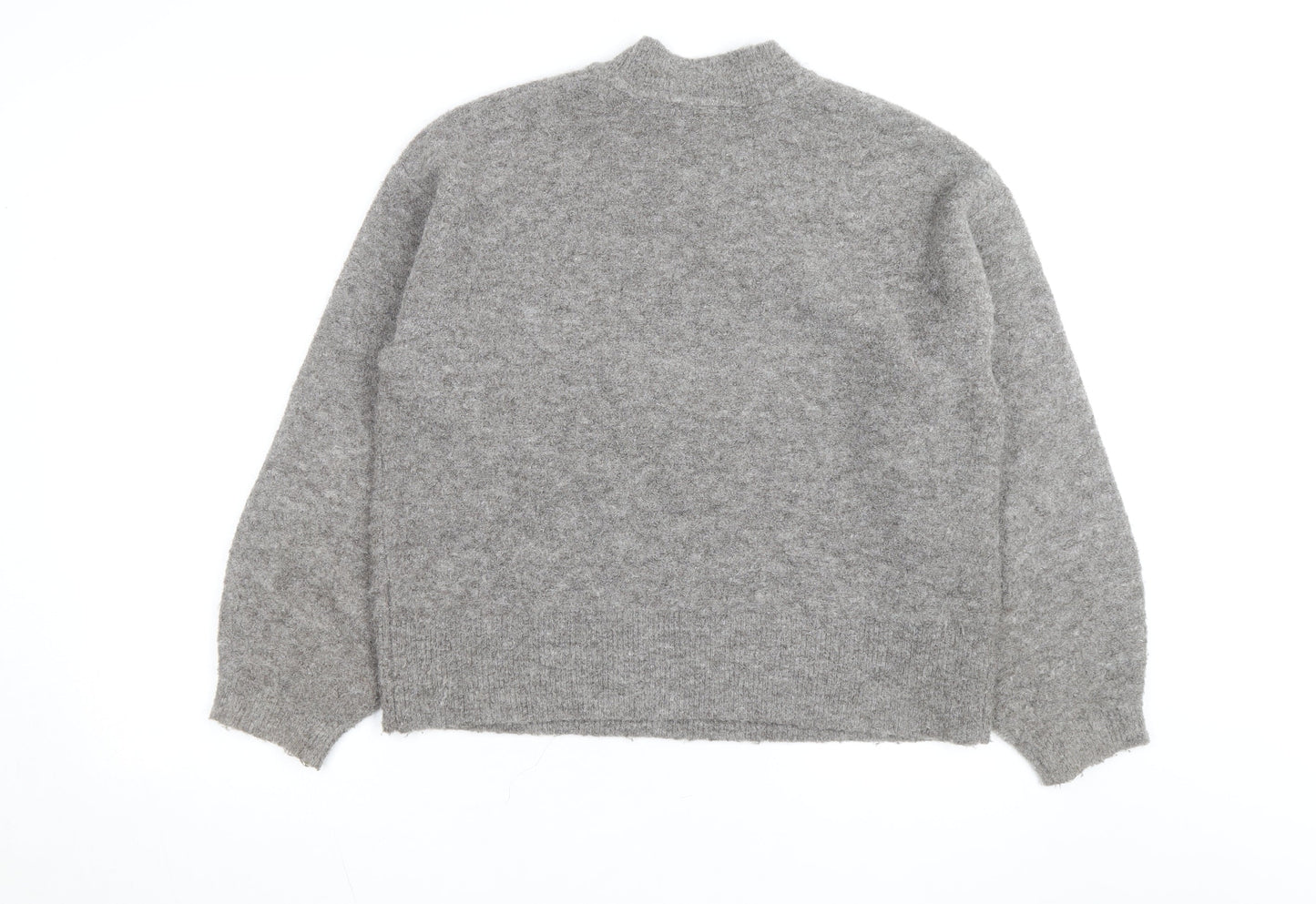 Marks and Spencer Women's Grey Mock Neck Wool-Blend Pullover Jumper M