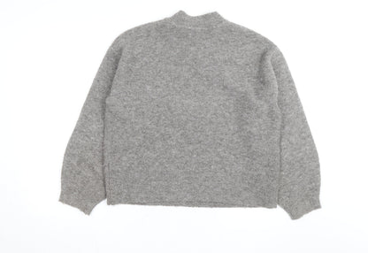 Marks and Spencer Women's Grey Mock Neck Wool-Blend Pullover Jumper M