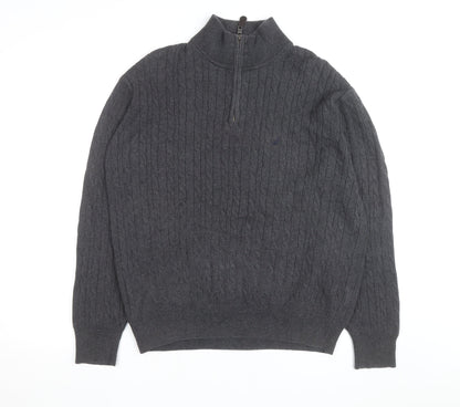 Nautica Men's Grey Cable-Knit Cotton Half Zip Jumper L