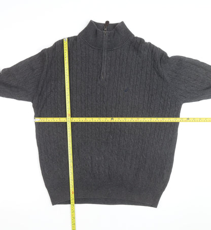 Nautica Men's Grey Cable-Knit Cotton Half Zip Jumper L