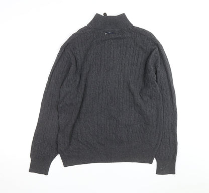Nautica Men's Grey Cable-Knit Cotton Half Zip Jumper L