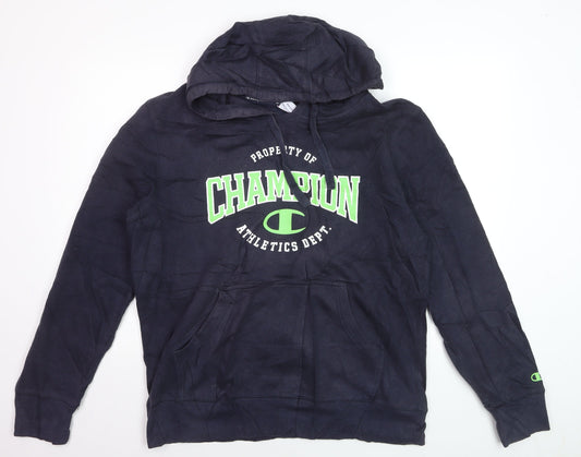 Champion Men Blue XL Pullover Hoodie Graphic Logo Fleece Sweatshirt