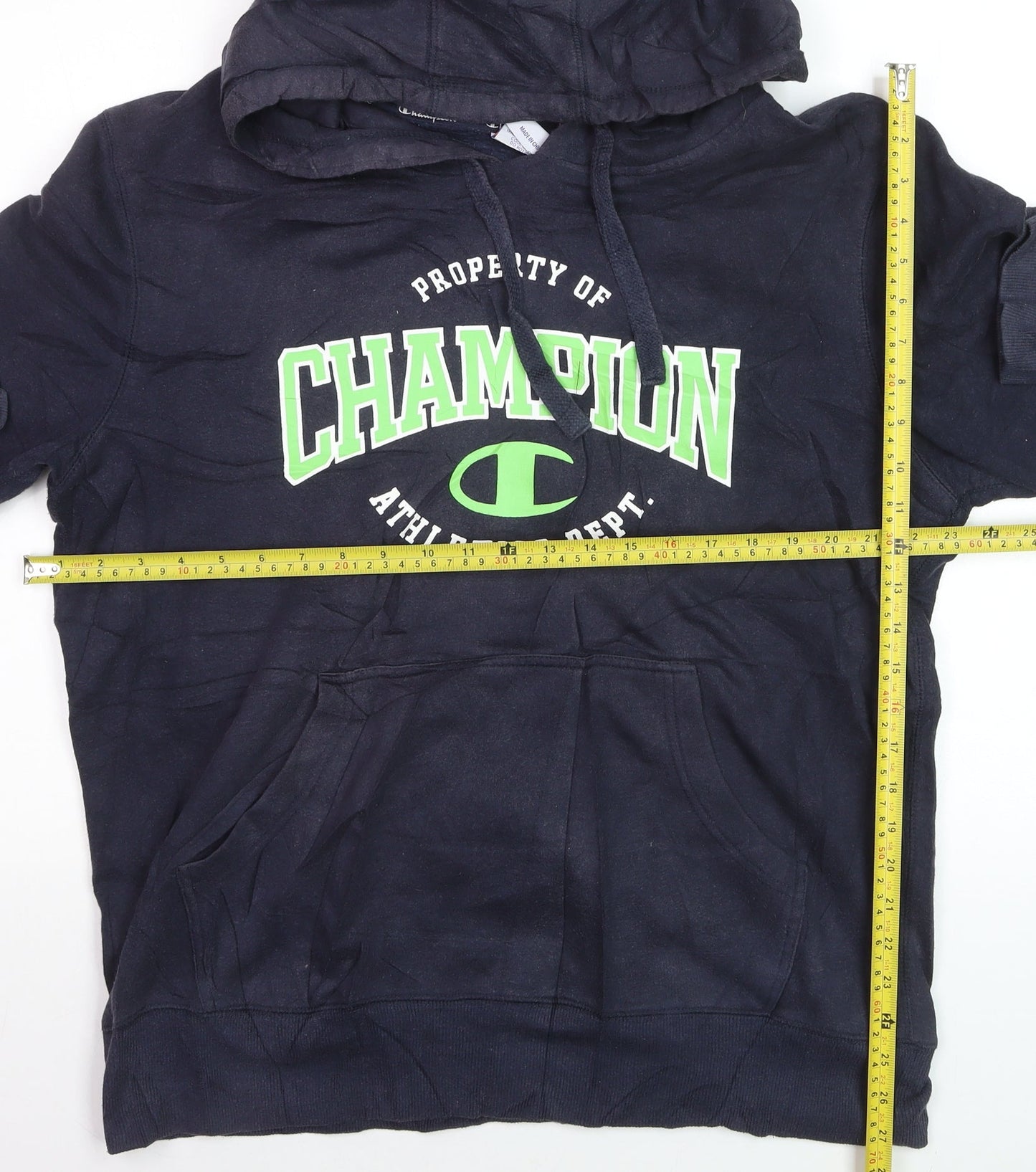 Champion Men Blue XL Pullover Hoodie Graphic Logo Fleece Sweatshirt