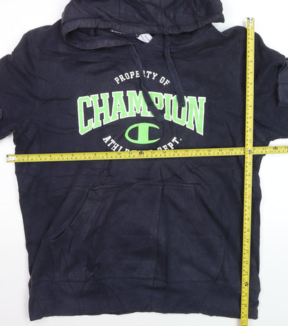 Champion Men Blue XL Pullover Hoodie Graphic Logo Fleece Sweatshirt