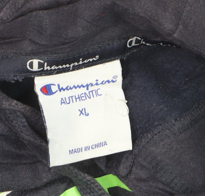 Champion Men Blue XL Pullover Hoodie Graphic Logo Fleece Sweatshirt