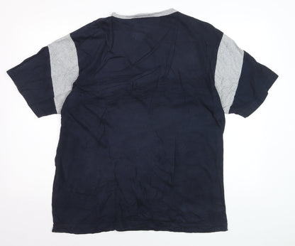 Nautica Men's Blue Grey Colourblock Crew Neck Cotton T-Shirt XL