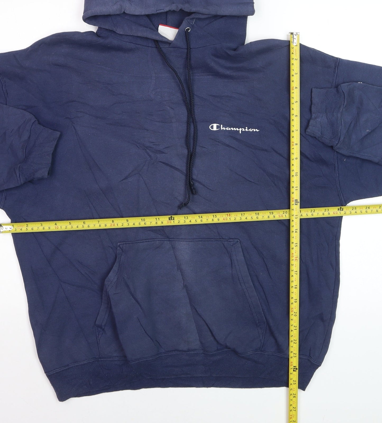 Champion Men's Blue Pullover Hoodie Size L Logo Fleece Sweatshirt