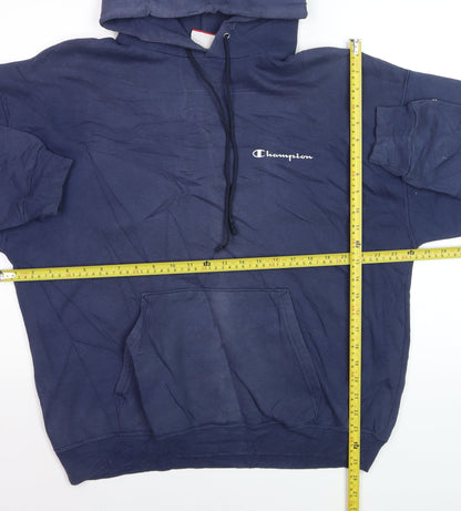 Champion Men's Blue Pullover Hoodie Size L Logo Fleece Sweatshirt