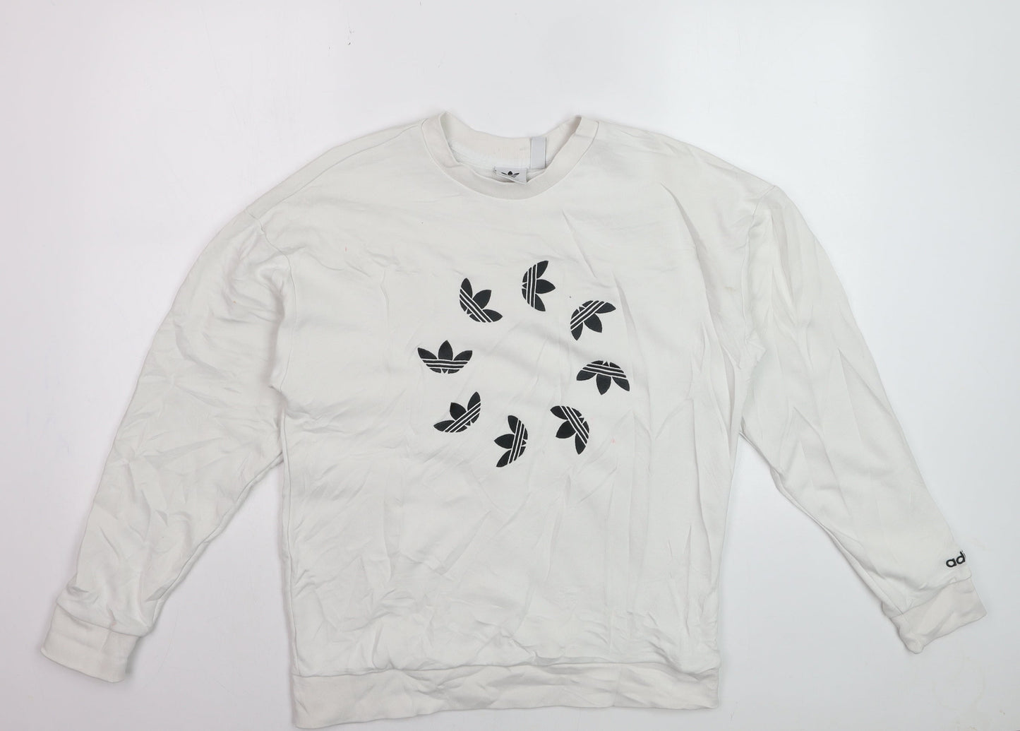 Adidas Women White Sweatshirt Size M Crew Neck Long Sleeve Pullover