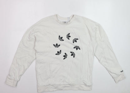 Adidas Women White Sweatshirt Size M Crew Neck Long Sleeve Pullover