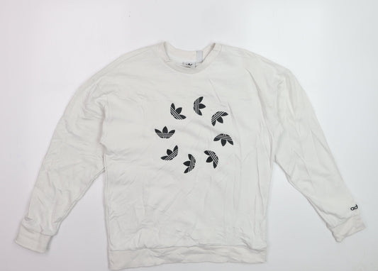 Adidas Women White Sweatshirt Size M Crew Neck Long Sleeve Pullover