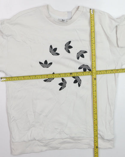 Adidas Women White Sweatshirt Size M Crew Neck Long Sleeve Pullover