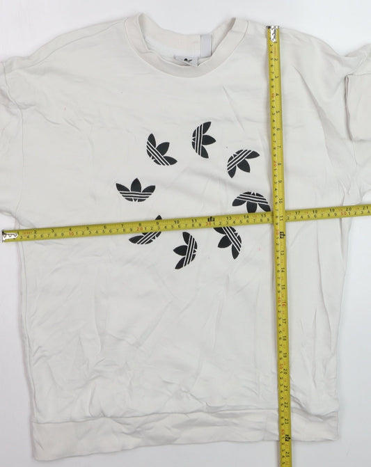 Adidas Women White Sweatshirt Size M Crew Neck Long Sleeve Pullover