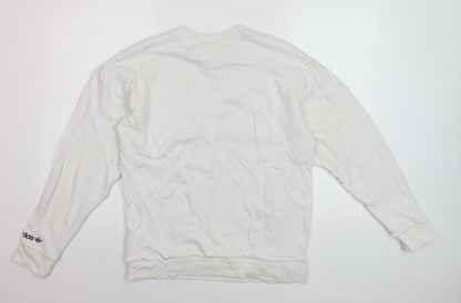 Adidas Women White Sweatshirt Size M Crew Neck Long Sleeve Pullover