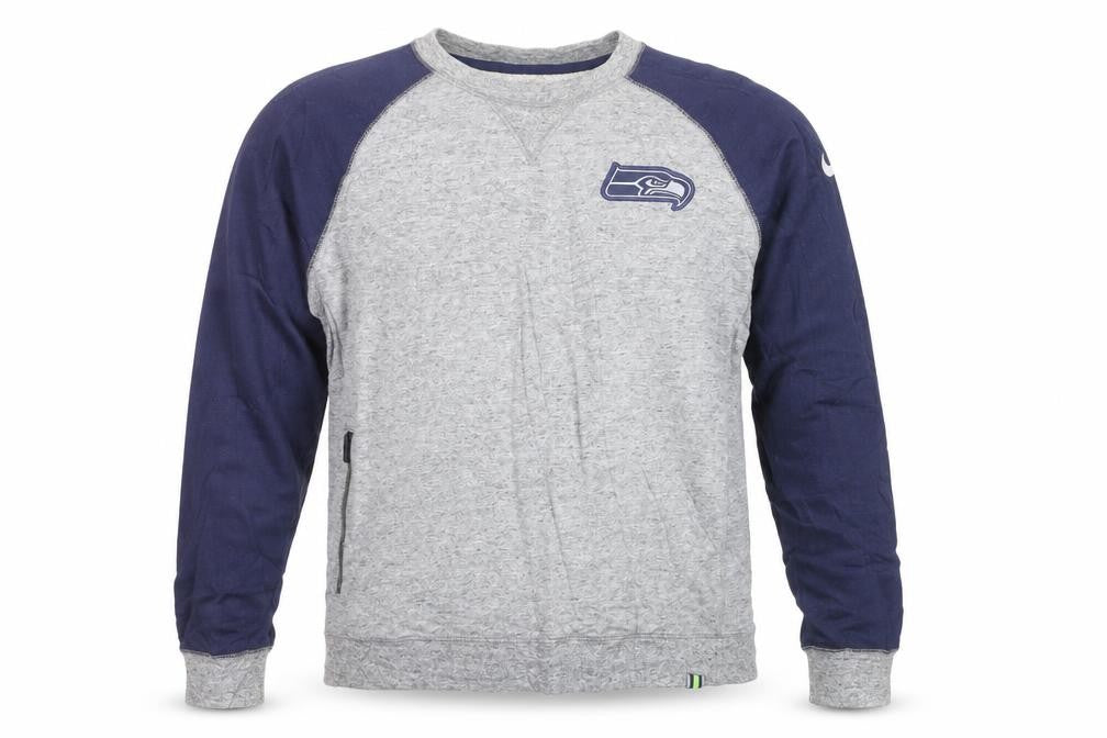 Nike Men Grey Pullover Sweatshirt L Seahawks NFL Logo Crew Neck