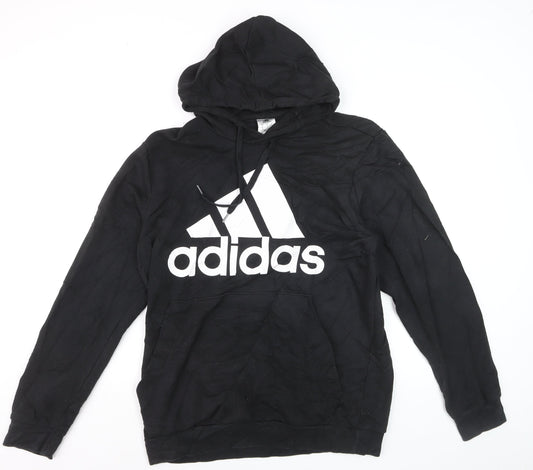 Adidas Mens Black Pullover Hoodie L Logo Graphic Sportswear