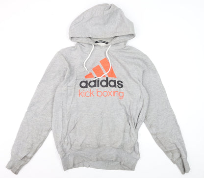 Adidas Men's Grey Pullover Hoodie L Kickboxing Graphic Sports Fleece