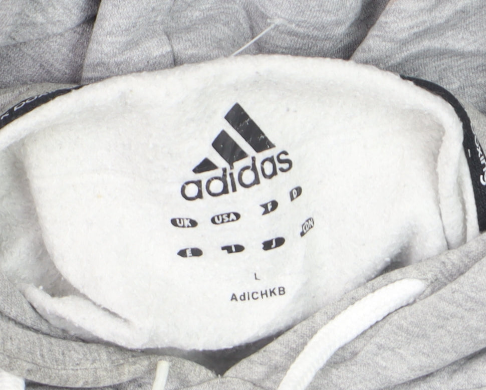 Adidas Men's Grey Pullover Hoodie L Kickboxing Graphic Sports Fleece