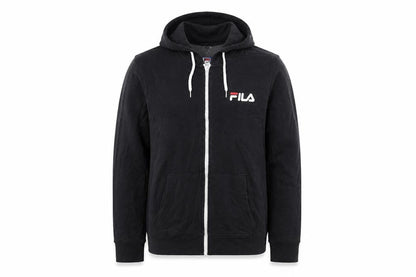 Front view of Fila Men’s Black Full Zip Hoodie, size M, Sports Casual Sweatshirt