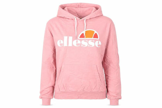 Front view of Ellesse women’s pink pullover hoodie medium logo print casual